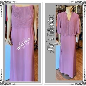Lavender Pleated Maxi Dress with Beaded Jacket
